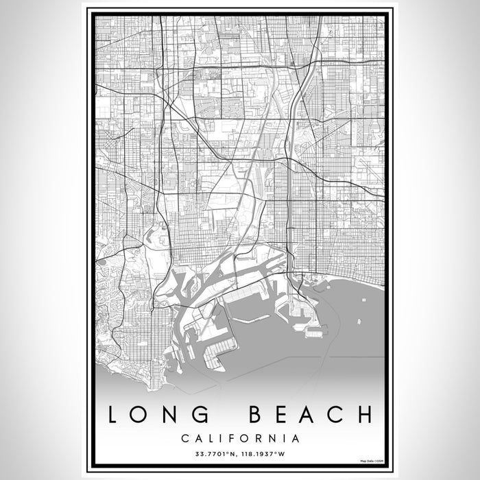 Long Beach California Map Print Portrait Orientation in Classic Style With Shaded Background