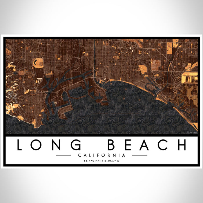 Long Beach California Map Print Landscape Orientation in Ember Style With Shaded Background