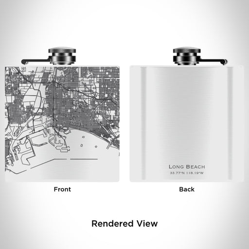 Rendered View of Long Beach California Map Engraving on 6oz Stainless Steel Flask in White