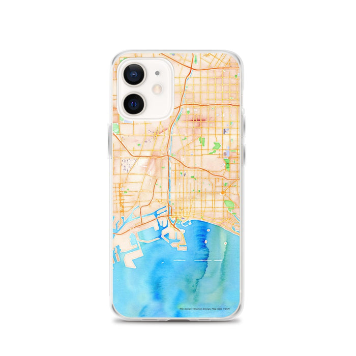 Custom Long Beach California Map iPhone 12 Phone Case in Watercolor