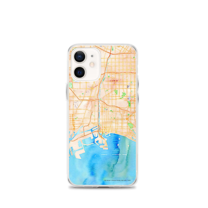 Custom Long Beach California Map iPhone 12 mini Phone Case in Watercolor
