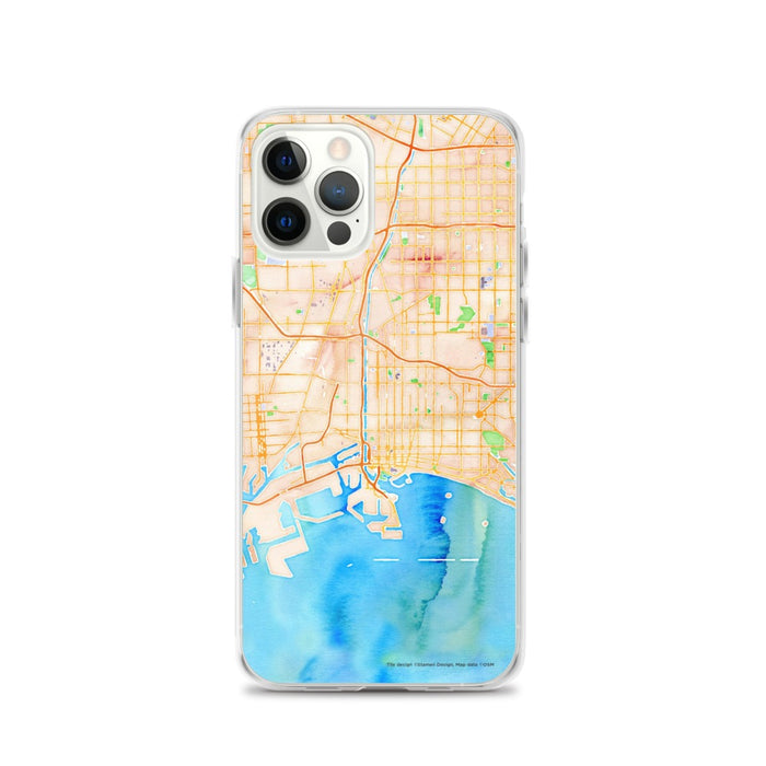 Custom Long Beach California Map iPhone 12 Pro Phone Case in Watercolor