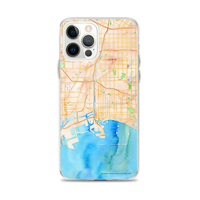 Custom Long Beach California Map iPhone 12 Pro Max Phone Case in Watercolor
