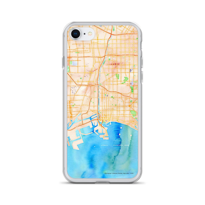 Custom Long Beach California Map iPhone SE Phone Case in Watercolor