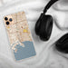 Custom Long Beach California Map Phone Case in Woodblock on Table with Black Headphones