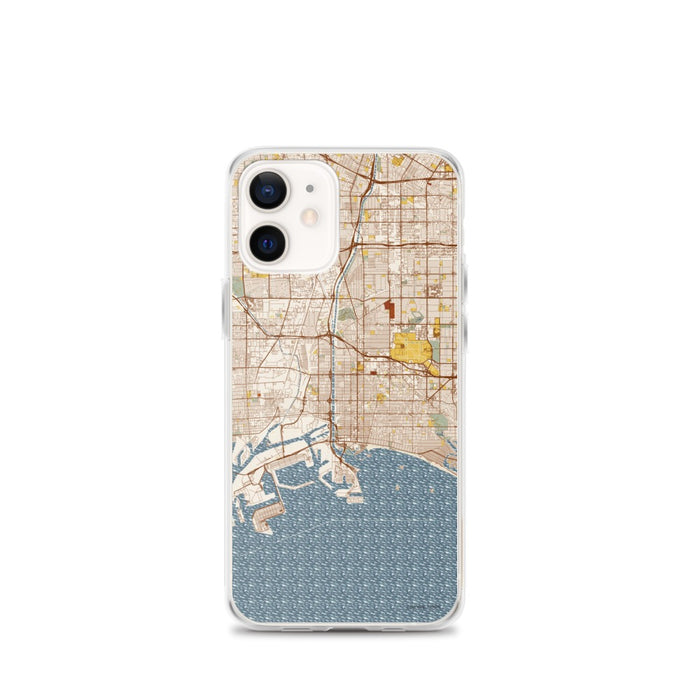 Custom Long Beach California Map iPhone 12 mini Phone Case in Woodblock