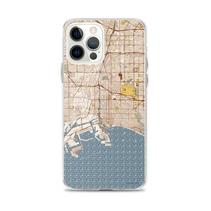 Custom Long Beach California Map iPhone 12 Pro Max Phone Case in Woodblock