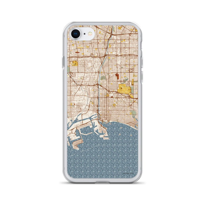 Custom Long Beach California Map iPhone SE Phone Case in Woodblock
