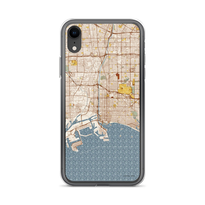 Custom Long Beach California Map Phone Case in Woodblock