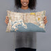 Person holding 20x12 Custom Long Beach California Map Throw Pillow in Woodblock