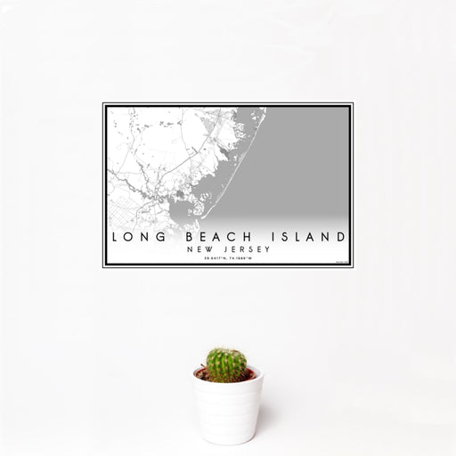 12x18 Long Beach Island New Jersey Map Print Landscape Orientation in Classic Style With Small Cactus Plant in White Planter