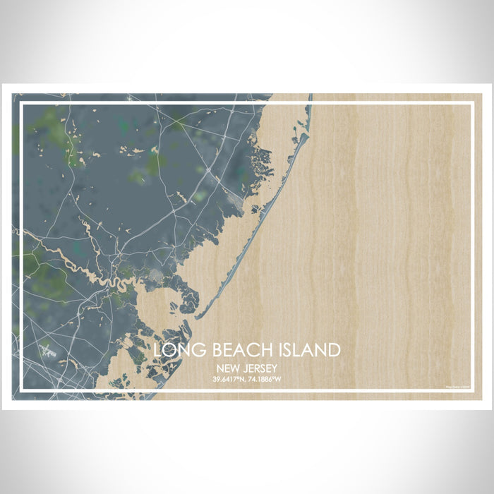 Long Beach Island New Jersey Map Print Landscape Orientation in Afternoon Style With Shaded Background