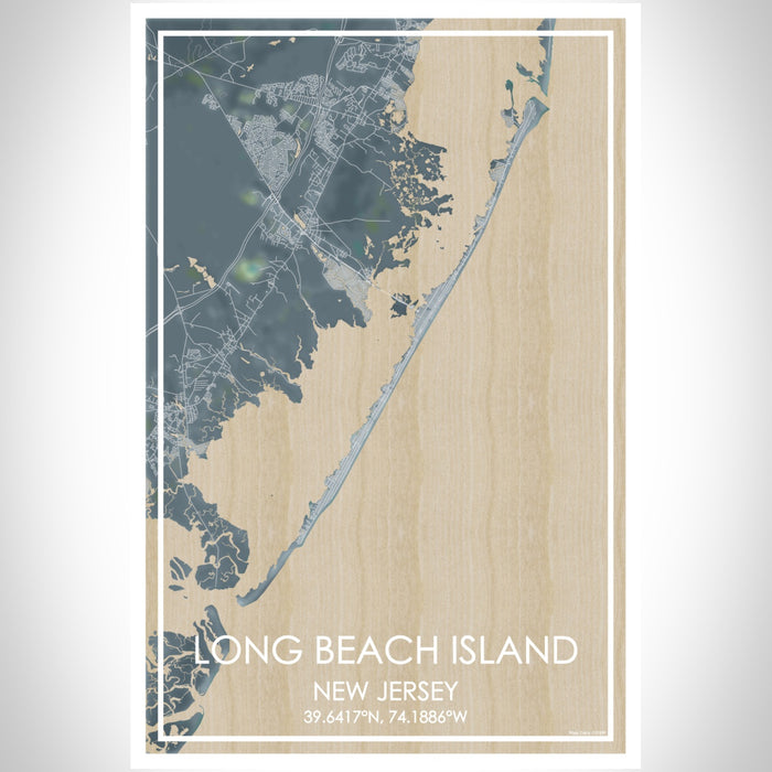 Long Beach Island New Jersey Map Print Portrait Orientation in Afternoon Style With Shaded Background