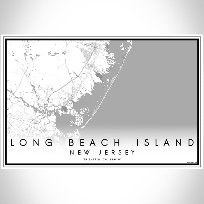 Long Beach Island New Jersey Map Print Landscape Orientation in Classic Style With Shaded Background