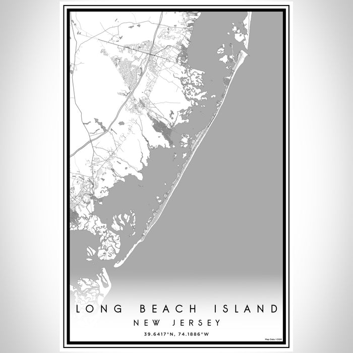 Long Beach Island New Jersey Map Print Portrait Orientation in Classic Style With Shaded Background
