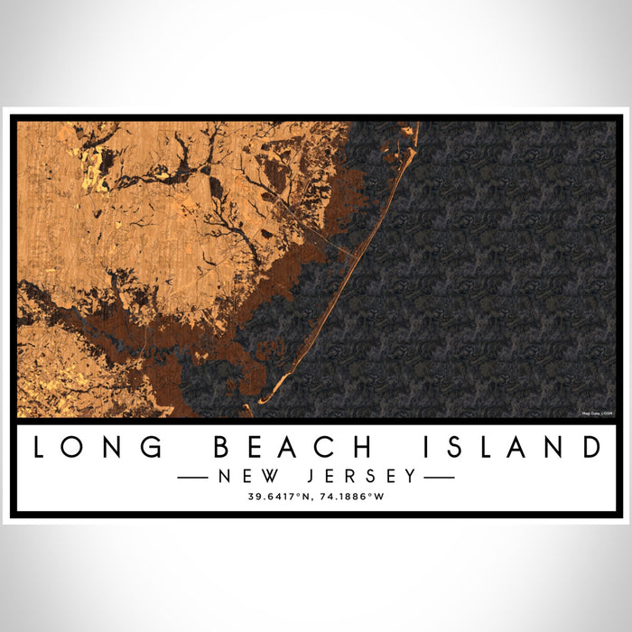 Long Beach Island New Jersey Map Print Landscape Orientation in Ember Style With Shaded Background