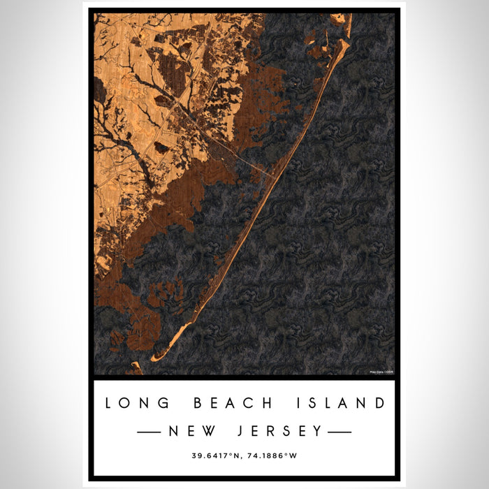 Long Beach Island New Jersey Map Print Portrait Orientation in Ember Style With Shaded Background
