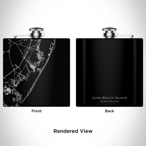 Rendered View of Long Beach Island New Jersey Map Engraving on 6oz Stainless Steel Flask in Black
