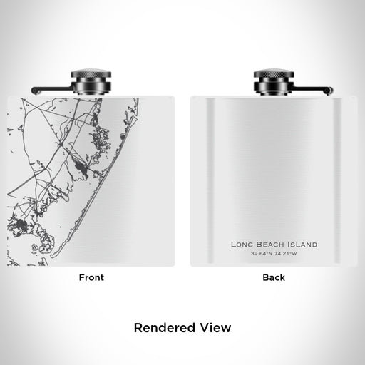Rendered View of Long Beach Island New Jersey Map Engraving on 6oz Stainless Steel Flask in White