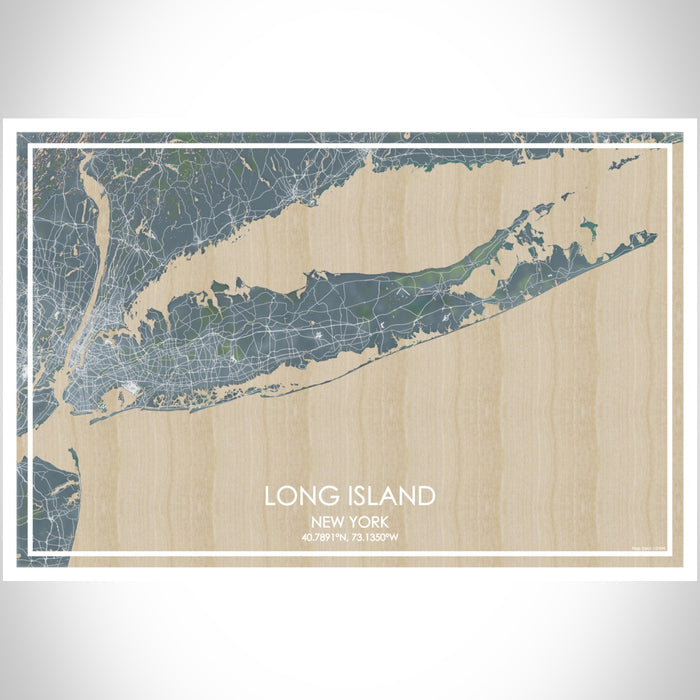 Long Island New York Map Print Landscape Orientation in Afternoon Style With Shaded Background
