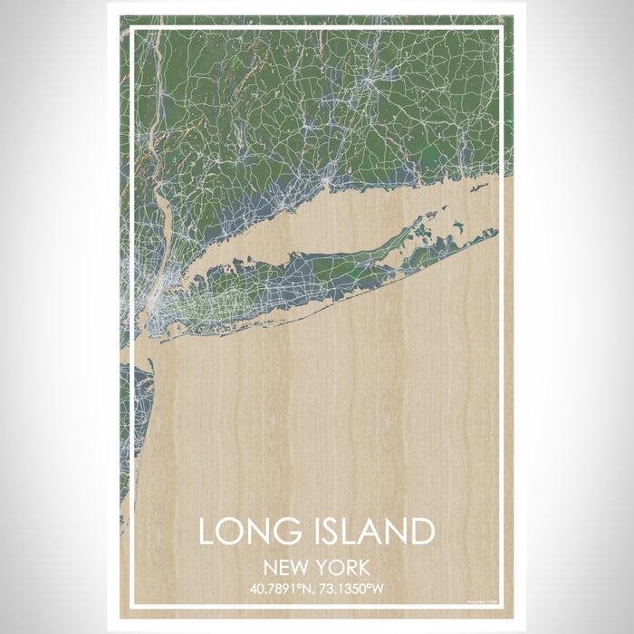 Long Island New York Map Print Portrait Orientation in Afternoon Style With Shaded Background