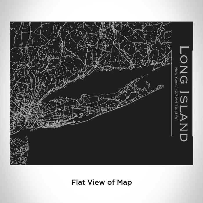 Rendered View of Long Island New York Map Engraving on 20oz Stainless Steel Insulated Bottle with Bamboo Top in Black