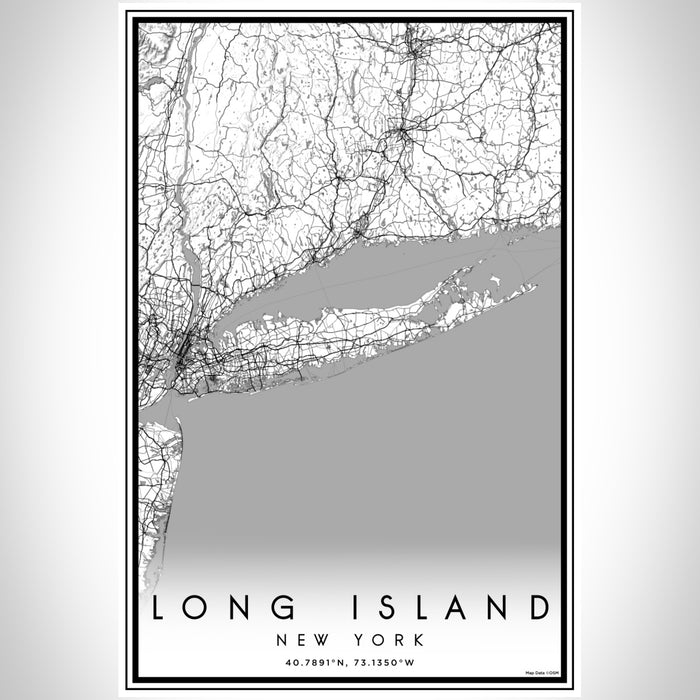 Long Island New York Map Print Portrait Orientation in Classic Style With Shaded Background