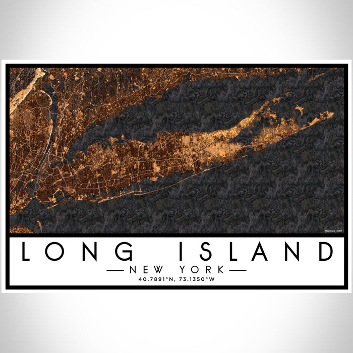 Long Island New York Map Print Landscape Orientation in Ember Style With Shaded Background