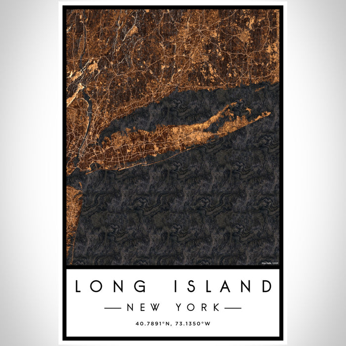 Long Island New York Map Print Portrait Orientation in Ember Style With Shaded Background