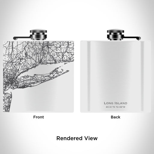 Rendered View of Long Island New York Map Engraving on 6oz Stainless Steel Flask in White
