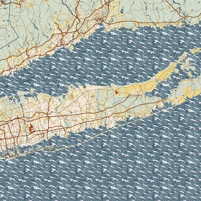 Long Island New York Map Print in Woodblock Style Zoomed In Close Up Showing Details