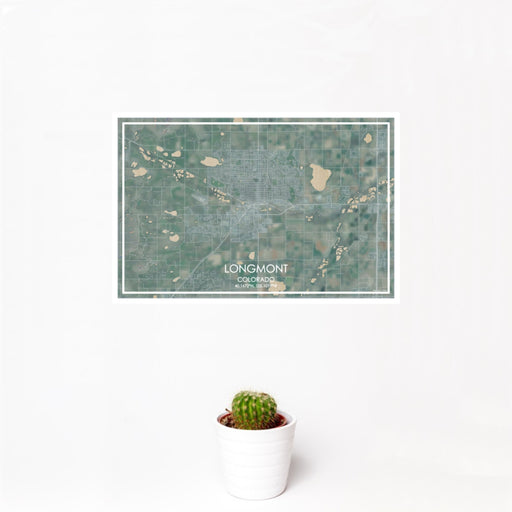 12x18 Longmont Colorado Map Print Landscape Orientation in Afternoon Style With Small Cactus Plant in White Planter