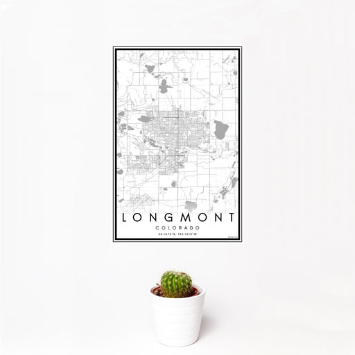 12x18 Longmont Colorado Map Print Portrait Orientation in Classic Style With Small Cactus Plant in White Planter