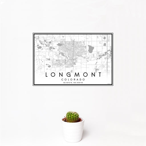 12x18 Longmont Colorado Map Print Landscape Orientation in Classic Style With Small Cactus Plant in White Planter