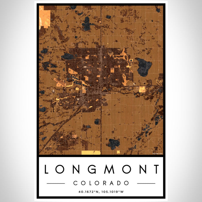 Longmont Colorado Map Print Portrait Orientation in Ember Style With Shaded Background