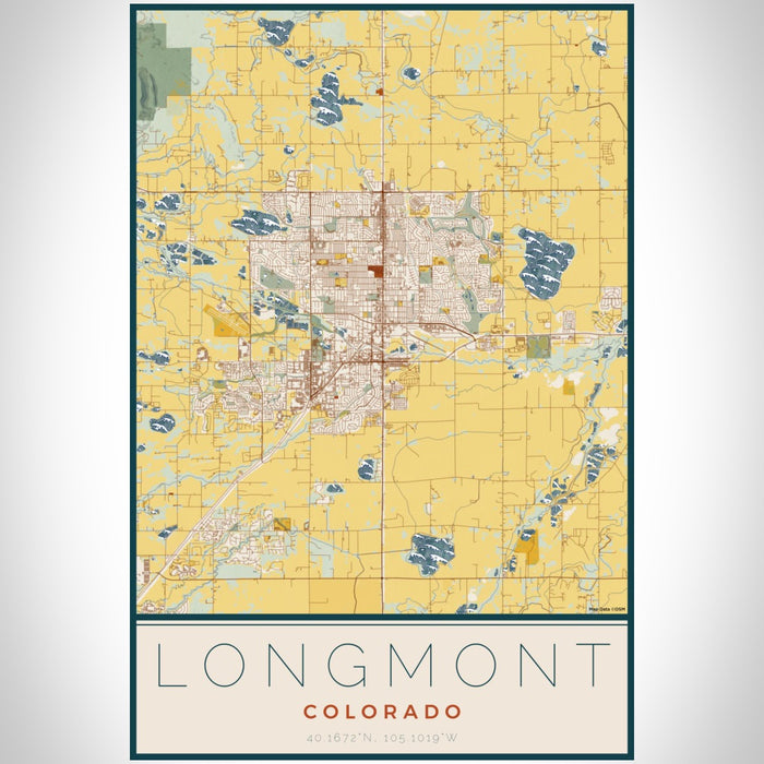 Longmont Colorado Map Print Portrait Orientation in Woodblock Style With Shaded Background