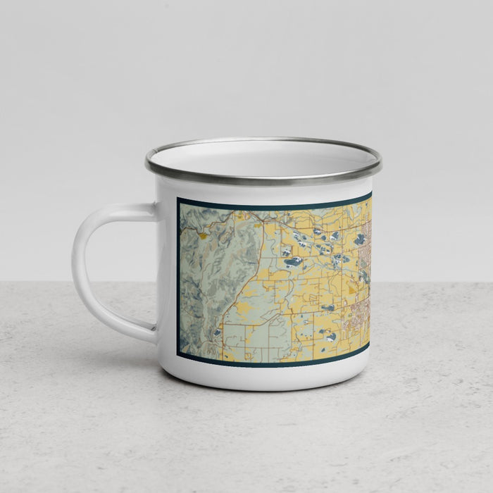 Left View Custom Longmont Colorado Map Enamel Mug in Woodblock
