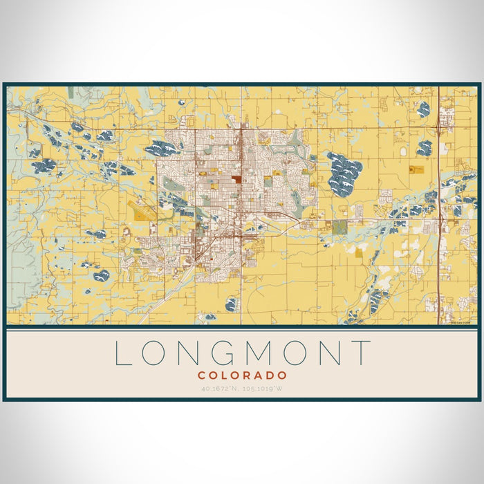 Longmont Colorado Map Print Landscape Orientation in Woodblock Style With Shaded Background