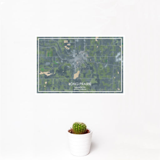 12x18 Long Prairie Minnesota Map Print Landscape Orientation in Afternoon Style With Small Cactus Plant in White Planter