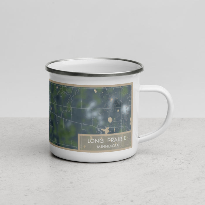 Right View Custom Long Prairie Minnesota Map Enamel Mug in Afternoon