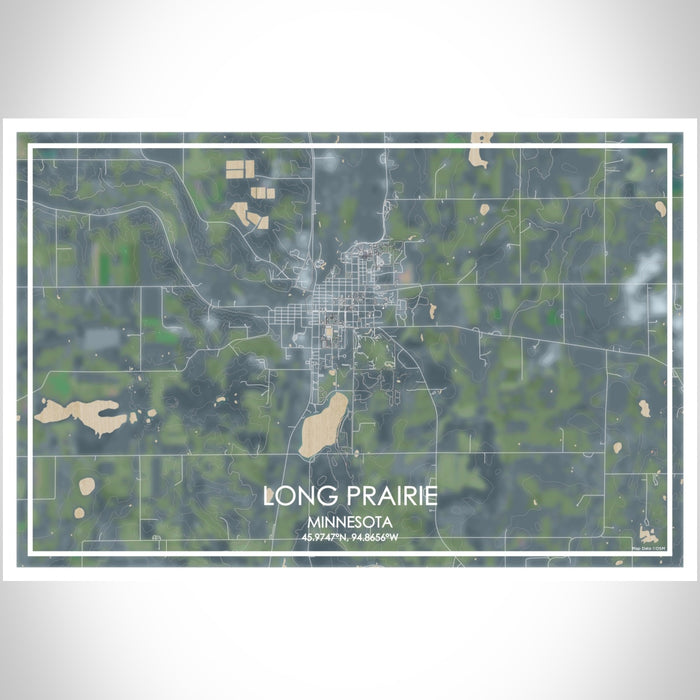 Long Prairie Minnesota Map Print Landscape Orientation in Afternoon Style With Shaded Background