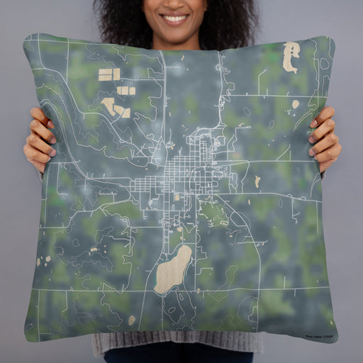 Person holding 22x22 Custom Long Prairie Minnesota Map Throw Pillow in Afternoon