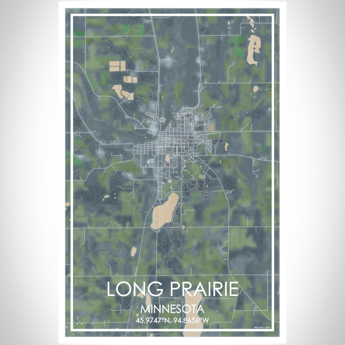 Long Prairie Minnesota Map Print Portrait Orientation in Afternoon Style With Shaded Background