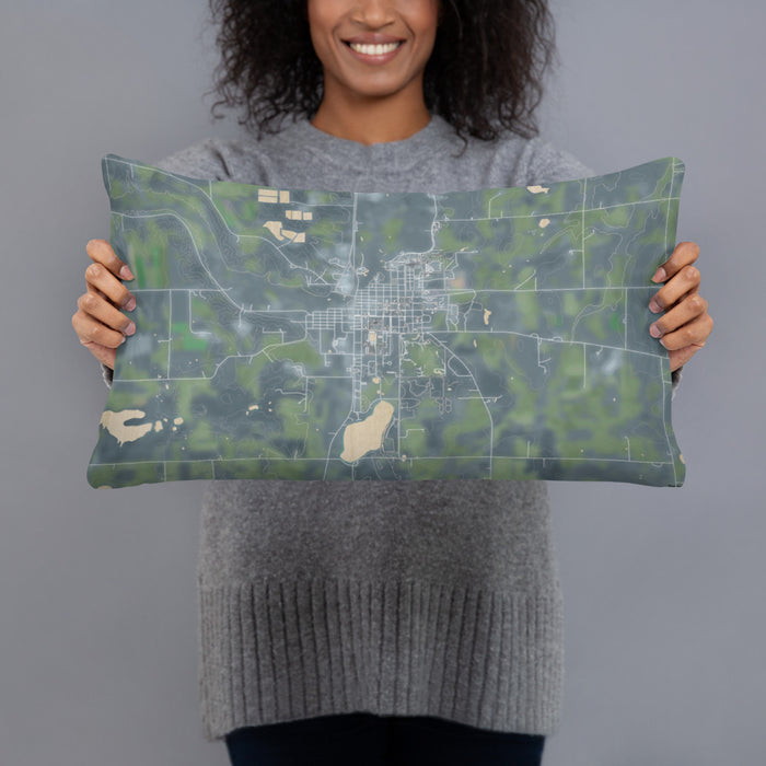 Person holding 20x12 Custom Long Prairie Minnesota Map Throw Pillow in Afternoon