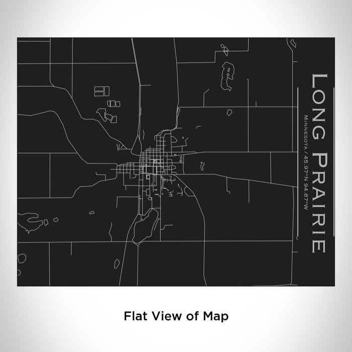 Rendered View of Long Prairie Minnesota Map Engraving on 20oz Stainless Steel Insulated Bottle with Bamboo Top in Black