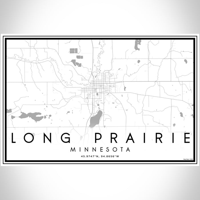 Long Prairie Minnesota Map Print Landscape Orientation in Classic Style With Shaded Background