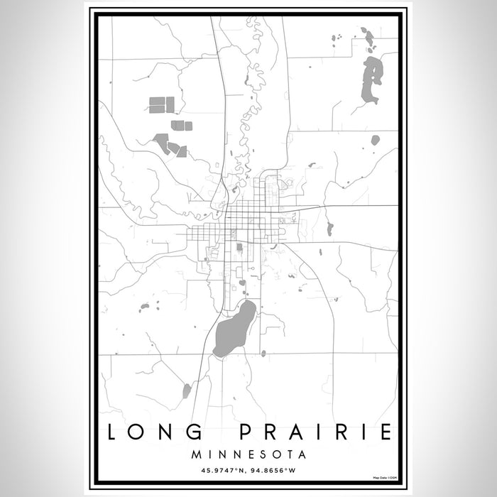 Long Prairie Minnesota Map Print Portrait Orientation in Classic Style With Shaded Background