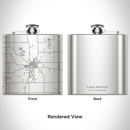 Rendered View of Long Prairie Minnesota Map Engraving on 6oz Stainless Steel Flask