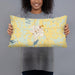 Person holding 20x12 Custom Long Prairie Minnesota Map Throw Pillow in Woodblock