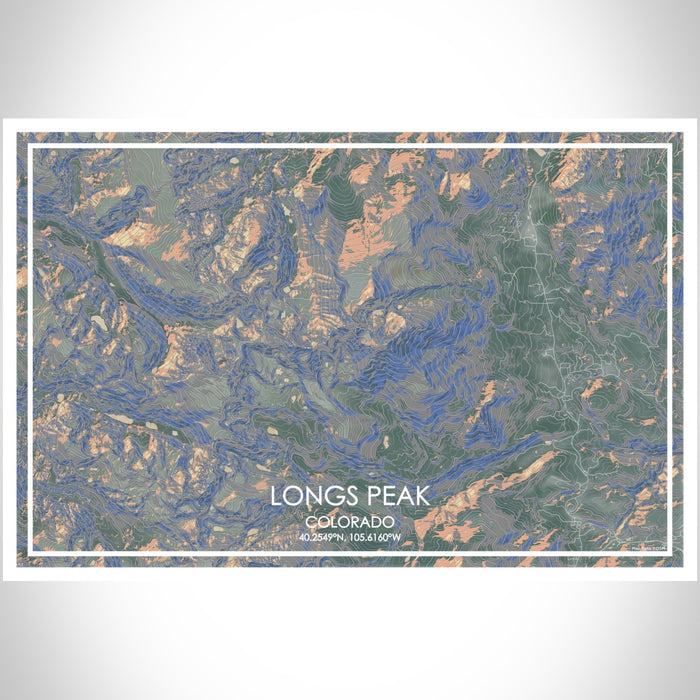 Longs Peak Colorado Map Print Landscape Orientation in Afternoon Style With Shaded Background